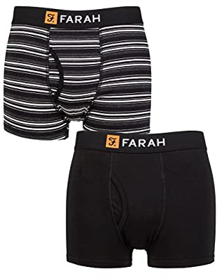 Farah Mens Classic Keyhole Trunks - Plain and Striped Designs, Soft Cotton in a Multipack Pack of 2 Sizes S,M,L,XL,XXL Black/Charcoal XL