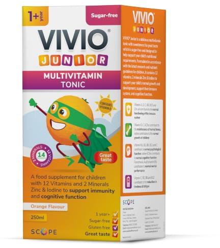 VIVIO Junior Multivitamin Tonic for Kids – 12 Added Vitamins Plus Zinc & Iodine to Support Your Child’s Immunity & Cognitive Function - Orange - 250ml