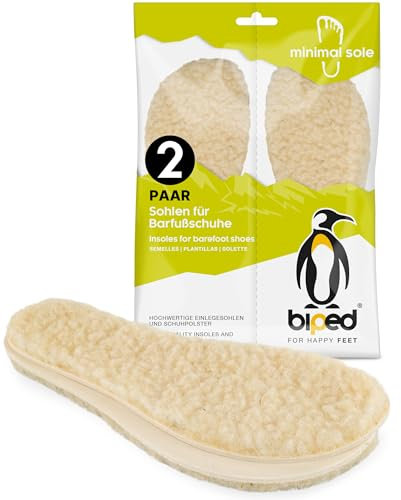 biped minimal sole BURGOS - 2 Paar Einlegesohlen für Minimal- & Barfußschuhe - Wärmende Lammwoll-Einlegesohlen - Minimal-Sohlen für Erwachsene und Kinder(39)