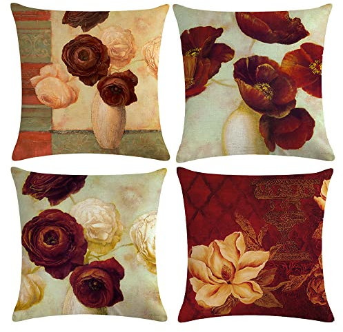 mefound 4er Set Dekorativ Kissenbezug 45 x 45cm, Kissen Fällen Zuhause und Sofa Büro Dekor Kissenhülle aus Baumwolle Leinen,18X18 Inch