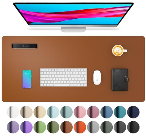 Aothia Schreibtischunterlage,Mauspad mit Leder und Rutchfeste Wildleder,Multifunktionales Office Mousepad Laptop Schreibunterlage,Tisch-Schutz Unterlage für Büro/Home(80x40cm, Braun)