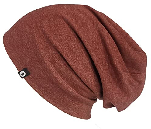 WANSSY® Damen Herren Unisex Uni Farbe Beanie mit Sternchen Fashion Einheitshröße Kopfbedeckung (Rostrot Meliert)