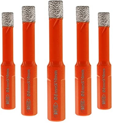 BGTEC Dry Diamond Core Drill Bit, 5Pcs 8mm Vacuum Brazed Hole Saw with Triangle Shank for Porcelain Tile Ceramic Granite Marble Masonry