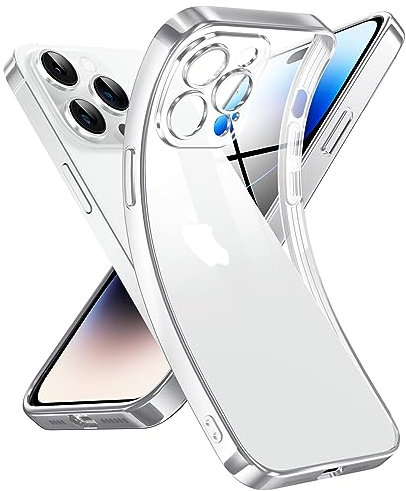 Supdeal Crystal Clear Case for iPhone 14 Pro, [Not Yellowing] [Camera Protection] Transparent Shockproof Protective Phone Case Soft Silicone Slim Cover, 6.1 inch, Silver