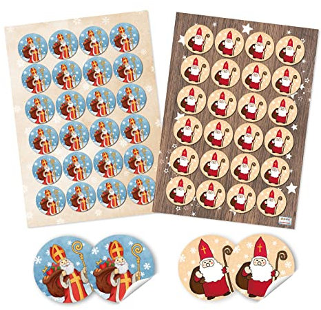 Logbuch-Verlag 2 x 24 Aufkleber Heiliger Nikolaus rot weiß blau - Weihnachtssticker Nikolausgeschenk Nikolaussackerl Verzierung Verpackung Ø 4 cm