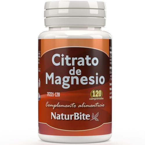 Citrato de Magnesio - 120 comprimidos- NaturBite - 400mg por comprimido - Suplemento de Magnesio Altamente Absorbible- Apto para Veganos - Sin Aditivos.