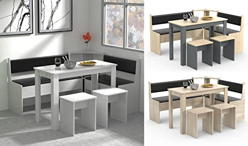 VCM Corner Bench Group Seating Dining Group Bench Table Stool Esal Maxi Anthracite/Honey Oak