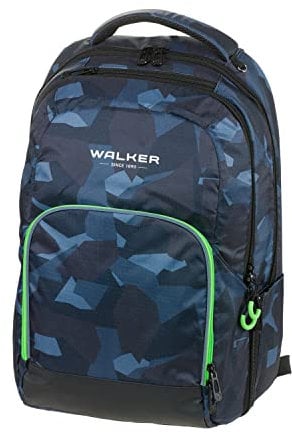 Walker 42128-374 - Schulrucksack College 2.0 Camo Anthrazit mit 3 Fächern, Zipptasche, Seitentaschen, gepolsterten Rücken, verstellbaren Hüft-, Schulter- und Brustgurt
