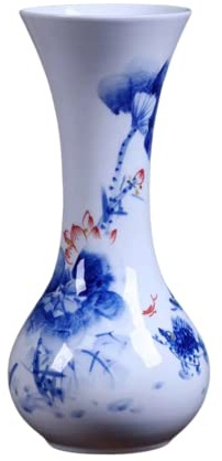 AMITVA Chinesische Keramikvase, weiß, groß, chinesische Vase, Porzellan, Blumenvase, chinesische antike Keramikvasen, traditionelle dekorative Vase, D: 27 cm hoch
