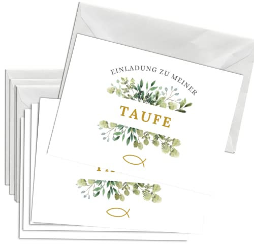 Briefzauber 12x Einladungskarten mit 12x Umschlägen | Taufe, Tauffeier | Din A6 Set mit Einfüllhilfen | Motiv: Blumig