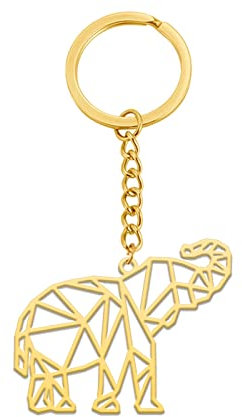 Amaxer Porte-clés origami en acier inoxydable avec motif géométrique creux pour les amoureux des animaux unisexe, Or éléphant, 0.96 in