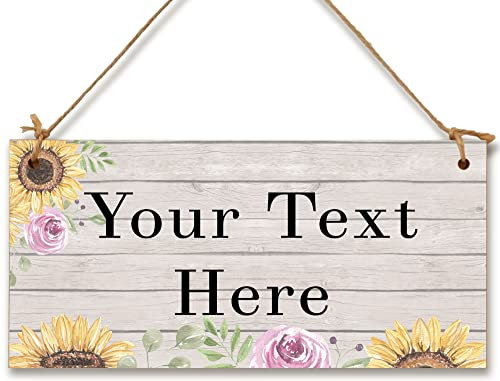 Personalised Hanging Plaque Your Custom Text SunflowerRustic Farmhouse Decorative Wooden Door Wall Sign Home Decor Add Any Message