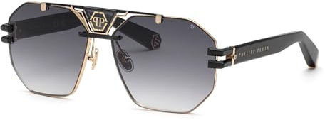 Philipp Plein SPP077M 0302 Oro Rose' Lucido C/Parti Nero Semilucido Sunglasses Man Titanium, Geometric, 63