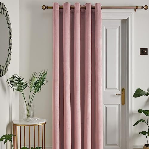Laurence Llewelyn-Bowen - Rideau Simple en Velours Rose poudré 168 x 214 cm - 1 Panneau - Rideau à œillets Rose poudré - Rideau Thermique et insonorisant en Rose poudré