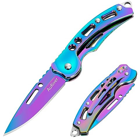 AuRiver 2 Pezzi Piccolo Coltello Pieghevole, Coltello tascabile, coltello tascabile con coltello pieghevole, Mini EDC Outdoor coltello a due mani per l'esterno, il campeggio, sopravvivenza (Colore)