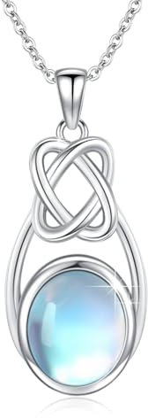 OHAYOO Mondstein Kette 925 Sterling Silber Wassertropfen Mondstein Anhänger Keltischer Knoten Halskette Keltischer Schmuck für Damen Mädchen Geschenke