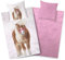 Aminata kids Bettwäsche 135x200 Mädchen Pferd Biber Baumwolle Pferde-Motiv, Reißverschluss warm & kuschelig, Flanell-Winter-Bettwäsche-Set - Wendebettwäsche Pony