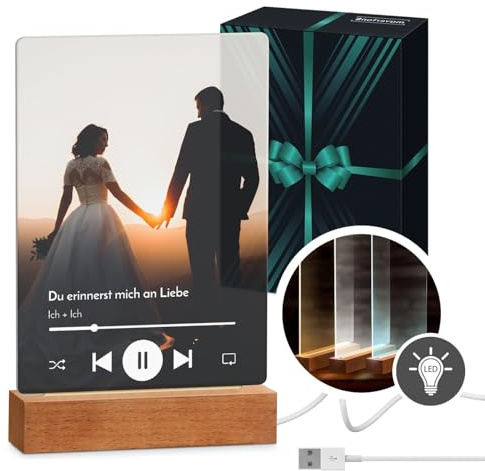 Maverton beleuchteter LED-Fotoaufsteller, Glasbild mit LED-Beleuchtung | Personalisiertes LED-Acrylglas mit eigenem Foto für Paare, Glasbild zur Hochzeit zum Valentinstag, Größe: 15x24x4,5cm