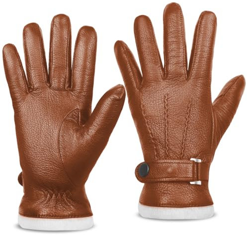 Harssidanzar Herren Winter Lederhandschuhe,Echtleder Warme Kaschmir gefütterte Touchscreen Texting Handschuhe für das Fahren KM051EU,Kamel,Größe XL