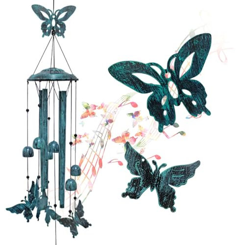 AFUNTA - Campanelli a vento a forma di farfalla, in metallo blu, per esterni, regali a farfalla per donne, decorazioni per esterni, decorazioni da giardino