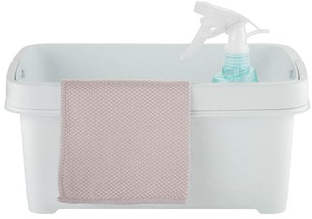 Minky Storage Caddy with Divider, Storage Basket with Divider, Foldaway Handle, Cleaning Caddy, Bathroom Storage & Organisation