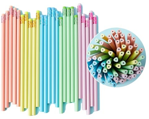 LLMtn 25 Stück 5 Makronenfarbene Schaft Bleistift, HB Schwarze Mine, mit Makronenfarbenem Radiergummi, Kunstharz Schaft