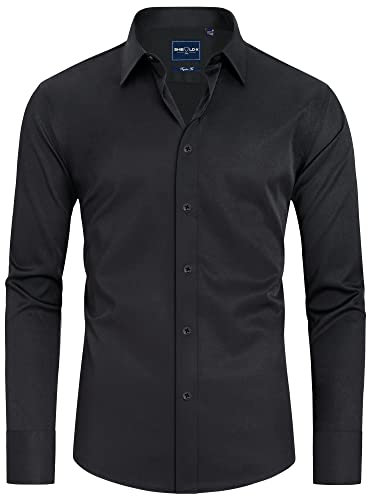 DEMEANOR Mens Dress Shirts Long Sleeve Dress Shirts for Men Slim fit Shirt Mens Casual Shirts Non-Iron Men Formal Shirts Black