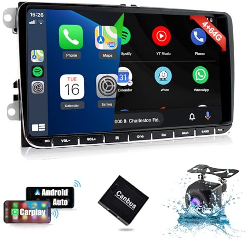 SEMAITU Car Radio for VW, Android 12 Golf 5 6 Passat Polo Tiguan Seat, 9 Touchscreen Car Radio with GPS Navigation, Backup Camera, WiFi BT USB RDS DSP EQ FM AM Radio, 4GB+64GB（TH0029）