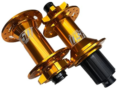 Mozzo Bici MTB Boost 32 Fori Mozzo Freno A Disco Anteriore Con Cuscinetto Posteriore 120 Clic 6 Artigli Mozzo Freno Da Montagna In Alluminio 15x110mm/12x148mm Perno Passante per 8-12 Secondi(Gold,MS)