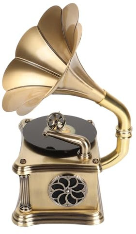 Gramophone Vintage avec Télécommande, Haut-parleurs Stéréo HiFi Bluetooth 4.2, Chargement USB, Radio FM à Un Bouton, Alliage de Zinc et Bois, pour Divertissement à Domicile