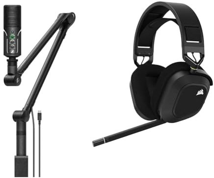 Sennheiser Profile Streaming Set mit USB Mikrofon & Corsair HS80 RGB Wireless Multiplattform-Gaming-Headset - Dolby Atmos - Omnidirektionales Mikrofon - iCUE-Kompatibel - PC, Mac, PS5, PS4 - Carbon