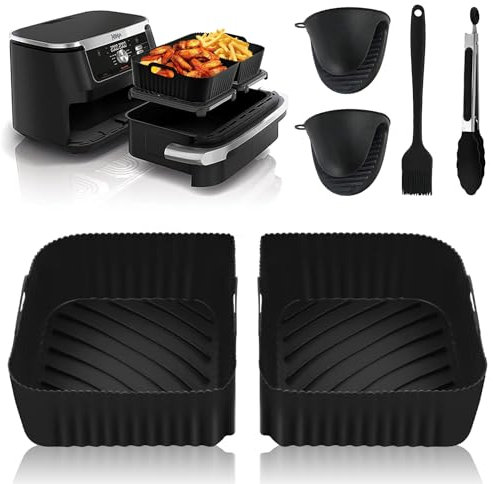 Air Fryer Silicone Liners for Ninja Foodi Flexdrawer AF500UK, Reusable Air Fryer Silicone Liner, Food Grade Silicon Baking Tray Collapsible (AF500UK 2 Black)