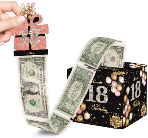 Lustige Geldgeschenke Geburtstag,16th Happy Birthday Spardose,Geld Rolle Überraschungsbox mit 30 Stück Klarsichtbeutel,Pull Cash von Spardose Geschenkbox Geburtstag für Familie,Freunde (18)