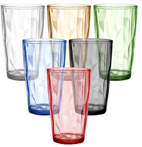 MEYAGOT Trinkgläser Set Bunt,6 Stück 470 ml Saftgläser,Wassergläser Farbig,Wassergläser Set Für Wasser,Saft,Milch,Dicke WändeDessertgläser,Soda,Kaffee,Tee,Spülmaschinenfest