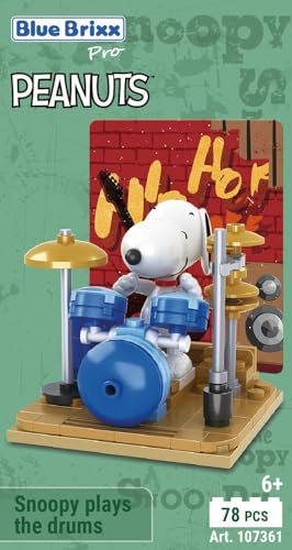 BlueBrixx Pro 107361 – Snoopy spielt Schlagzeug aus Klemmbausteinen mit 78 Bauelementen