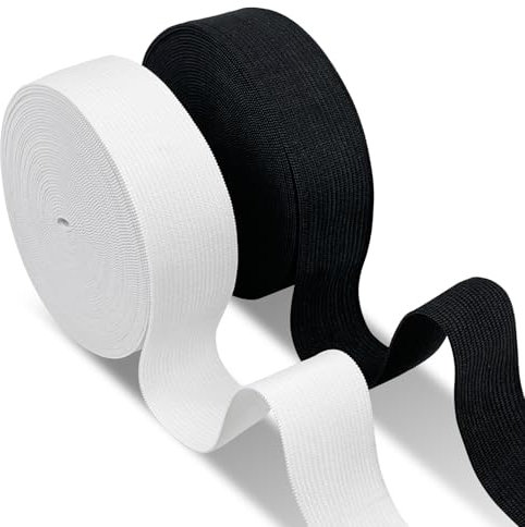 Dunkwckore elastique couture, Couture Noir et Blanc Deux Rouleaux de 30mm × 10m, bande elastique couture, ruban elastique, Bande pour Extendeurs de Taille Ceinture, Large Perruque Ruban