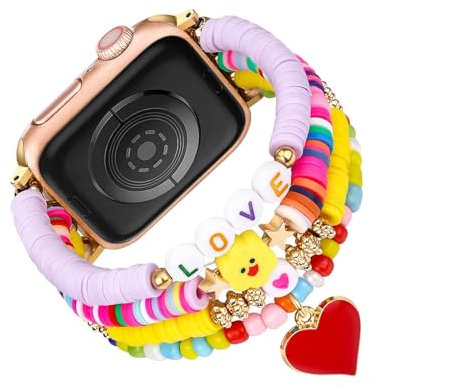 CHARMINGO Braccialetto con perline compatibile con cinturino Apple Watch da 44 mm, 45 mm, 49 mm, 42 mm, serie 9, 8, 7, SE Ultra 2, Serie 6/5/4, da donna, carino e alla moda, preppy stack, fatto a