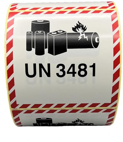 Giese-GEF 1.000 Gefahrgutaufkleber Lithium ionen Batterien UN 3481-100 x 100 mm - Etiketten auf Rolle - Papier selbstklebend - ADR