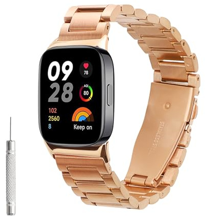 kwmobile Edelstahl Uhrenarmband kompatibel mit Xiaomi Smart Band 8 Pro/Band 9 Pro/Redmi Watch 5 / Redmi Watch 4 Ersatz Armband - Ersatzarmband für Smartwatch - 14-22 cm Innenmaße - Rosegold