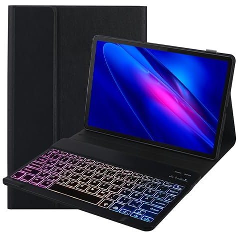SUEEWE Tastatur Hülle für Xiaomi Pad 6 11 2023, TPU Rückseite Hülle mit 3 Bereich 7 Farbe Beleuchtete Abnehmbarer QWERTZ Tastatur, Schwarz
