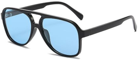 QVKUUT Square Polarisierte Sonnenbrille Damen Herren 70er Jahre Vintage Trendy Brille Klassisch mit Double Brücke(Schwarz/Blau)