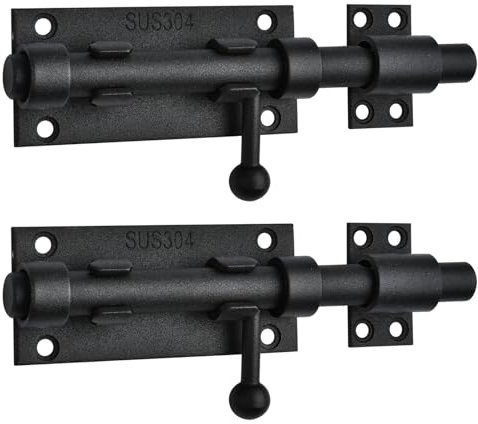 Aemygo Torriegel, 16 cm, 2 Stück, robuster Zylinderbolzen mit Vorhängeschloss, 304 Edelstahl, massives Torschloss, Sicherheitsschutz, Türriegel für Hof, Anhänger, Zaun, Schuppen, Garagen (schwarz)