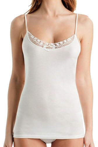 GARDA - 3 pz Canotta Donna in Filo di Scozia con Spalla Stretta con Pizzo Art. 0160 (4/L, Nero)