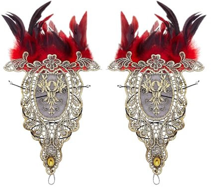 Acrawnni Damen Feder Handgelenk Manschetten Spitze Lange Handschuhe Spitze Fingerlose Handschuhe Halloween Kostüm Party Handschuhe Opera Cosplay Handschuhe, rot (a), Einheitsgröße