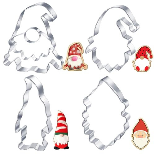 Perthlin 4 Stück Ausstechformen Wichtel Ausstecher Weihnachten Keksausstecher Edelstahl Plätzchenausstecher Zwergen Keksform Gnome Plaetzchenform für Torten Fondant Kekse Backen(Zwergenfamilie)