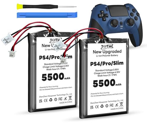 2 baterías de 5500 mAh para mando de PS4 Slim / PS4 Pro PS4 LIP1522 KCR1410 Dualshock 4 Playstation 4 Game Controller CUH-ZCT2, CUH-ZCT2E, CUH-ZCT1E, CUH-ZCT1U