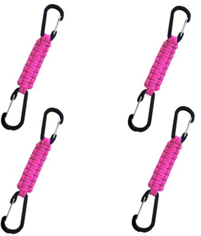 Lot de 4 porte-clés colorés en paracorde avec mousquetons, anneau en D robuste pour escalade, randonnée, camping, cyclisme (rose vif)