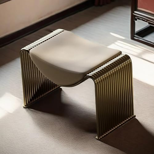 Bench for entryway，Midcentury End of Bed Bench with PU Leather Padded Seat，dining room bench with Leatherette Strap and Metal Legs,Versatile Indoor Furniture,Suitable for entrance,bedroom,corridor(Gol