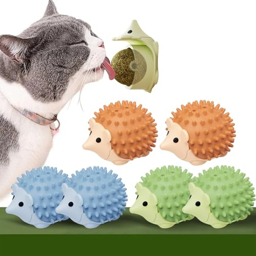6PCS Pallina Erba Gatta Giochi per Gatti Catnip Ball Girevole Adesiva Naturali Palline Erba Gatta Ruotabile a 360° con Coperchio di Conservazione per Gatti da Leccare con Auto Massaggio Spazzola Gatti