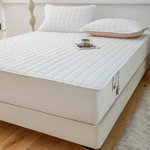 Daesar Spannleintuch 120x200 Baumwolle, Spannbettlaken Boxspringbetten Uni mit Kariert Textur Bettwäsche Spannleintuch Cremeweiß für Schlafsaal-1 Stück, ohne Kissenbezüge